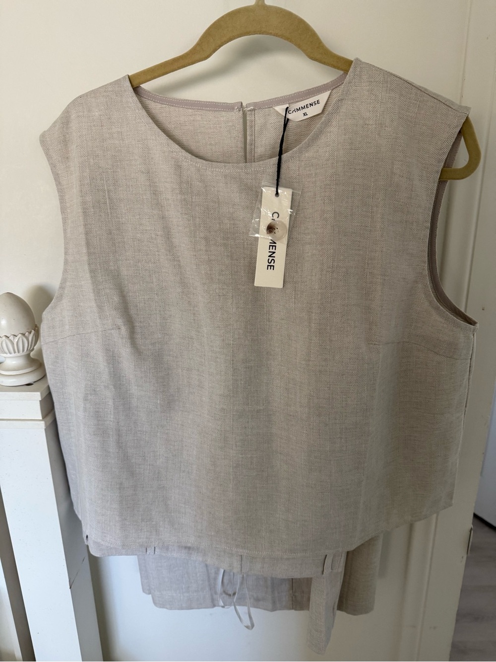 Commence 2 piece set Linen-Blend top & wide leg pant set Light Tan SZ XL NWT